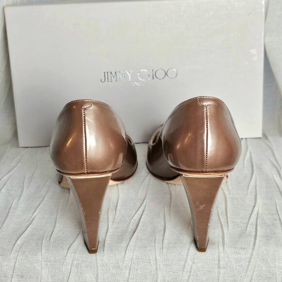 Jimmy Choo Metallic Peep Toe Heels Champagne Block Heel Pumps Size 39 - Picture 6 of 16